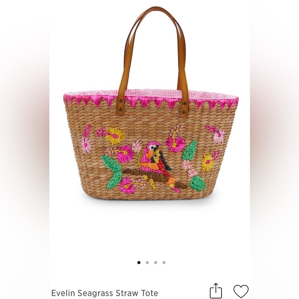 Rafe Evelin Straw Tote Lovebirds Embroidered Seagrass Beach Resort Rare Beach